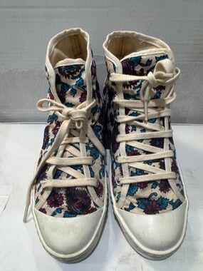 Penelope Chilvers Cream Floral High-Top Sneakers with Teal & Purple Accents